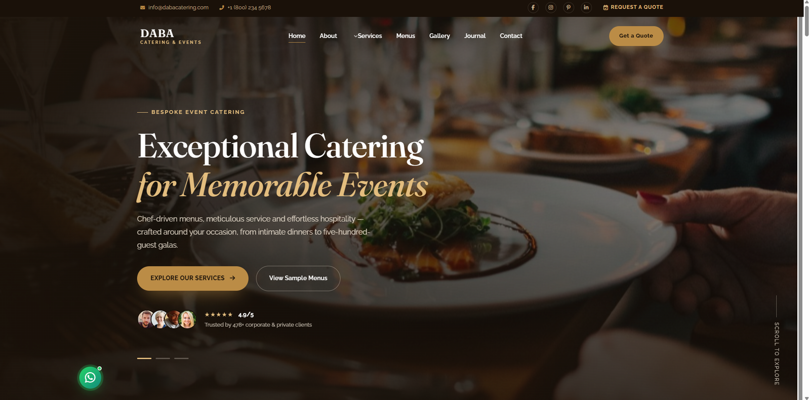 Homepage of the DABA Catering and Events website