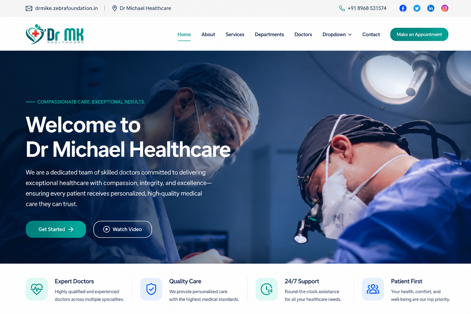 Homepage of the Dr MK Healthcare medical website