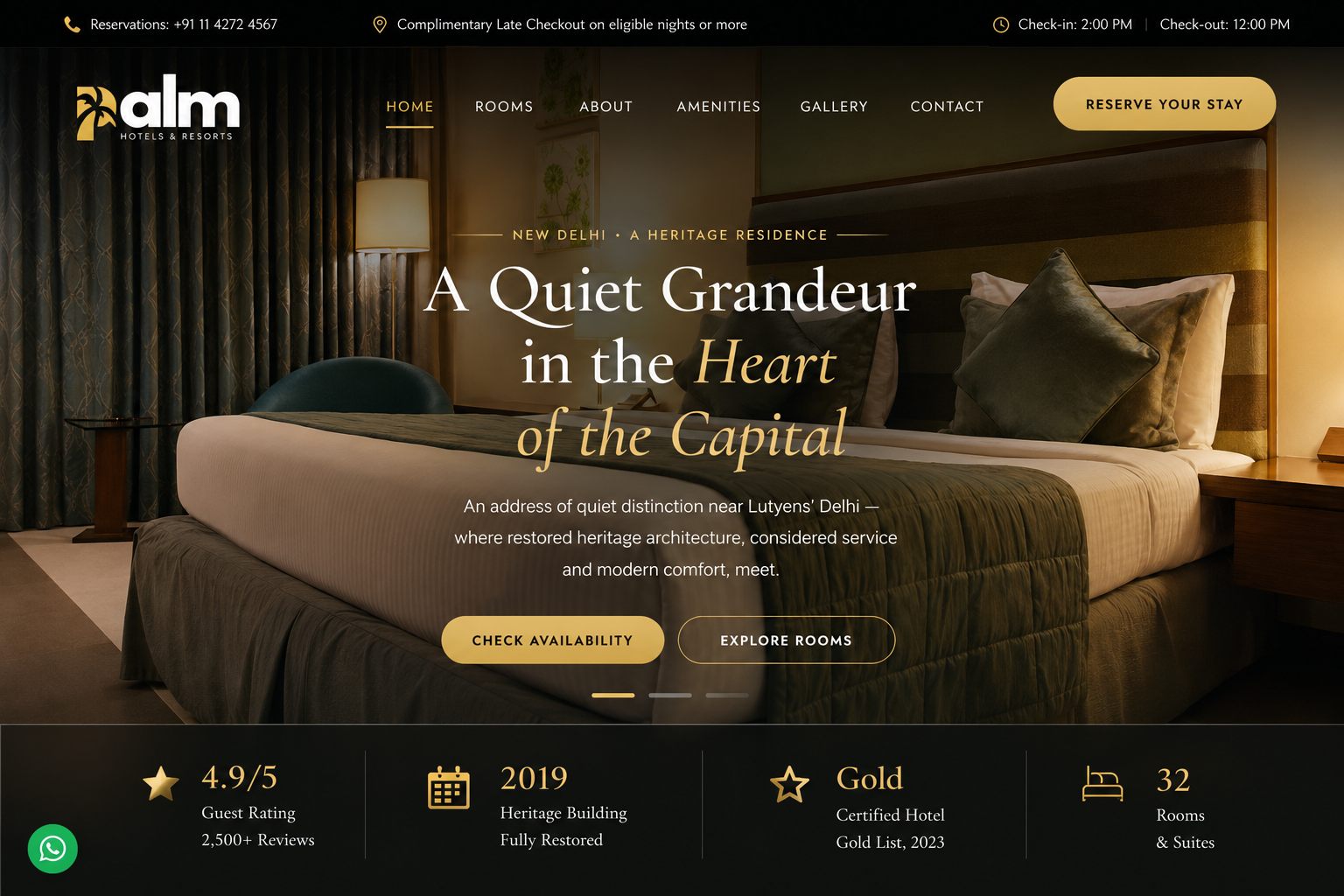 Homepage of the Palm Hotels and Resorts luxury hotel website
